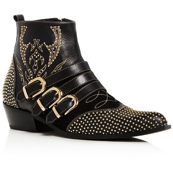 Anine Bing Shoes - Anine Bing Womens Penny Black Leather Embellished Ankle Boots Shoes NWT